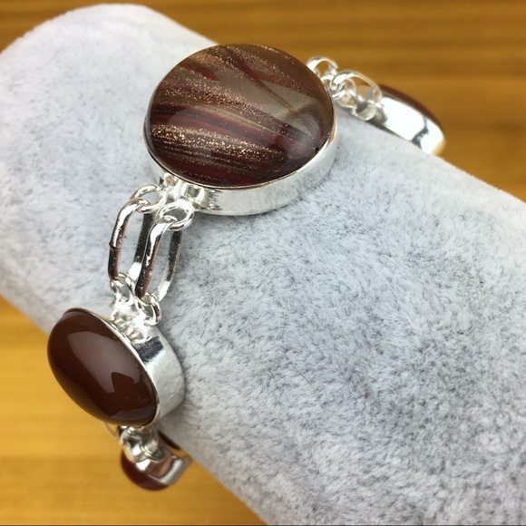 New Dichroic Glass Acrylic with Carnelian Silver Overlay Bracelet 6 1/4 - 7 - Picture 8 of 8
